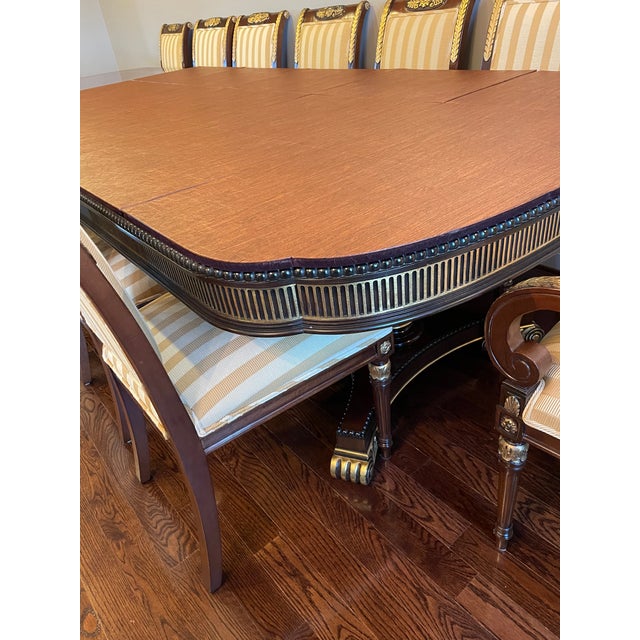 1990s Ej Victor Regency Mahogany Chippendale Dining Room Table and Set of 14 Chairs With by Gold Leaf Accents For Sale - Image 15 of 18