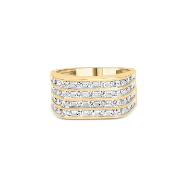 Haus of Brilliance 10K Yellow Gold 1.00 Cttw Diamond Multi Row Mens Ring Band - Size 11 For Sale - Image 4 of 6