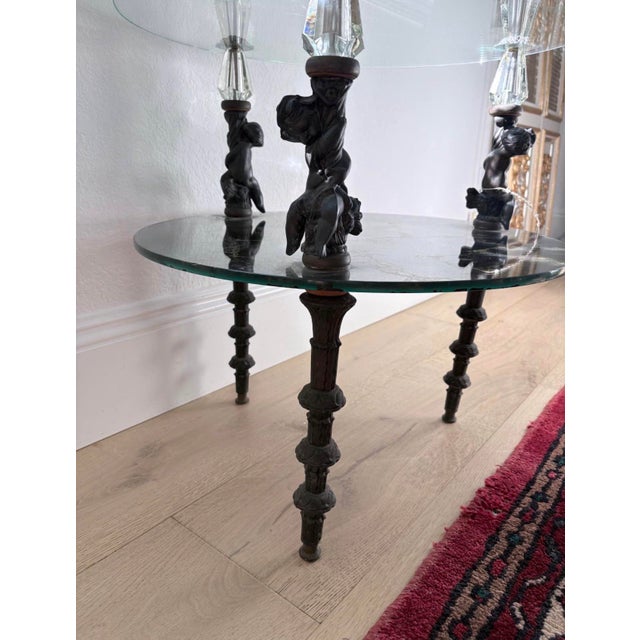 Hollywood Regency Vintage Hollywood Regency Cherub Two-Tier Glass & Mirrored Side Table For Sale - Image 3 of 4