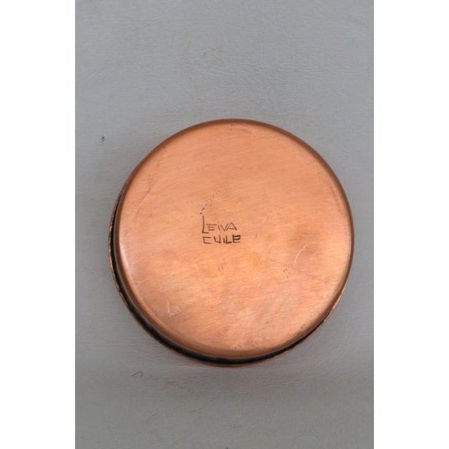 Leiva Chile Handcrafted Circular Copper Trinket Box Etched Rooster Motif 4855b For Sale - Image 9 of 14