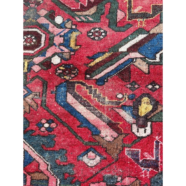 Red Mid-Century Distressed Mazlaghan Rug, 1940s For Sale - Image 8 of 18