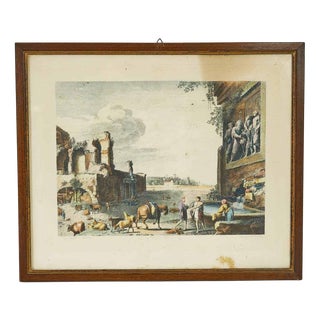 Landscape Scene with Classical Ruins, 2000s, Engraving, Framed For Sale