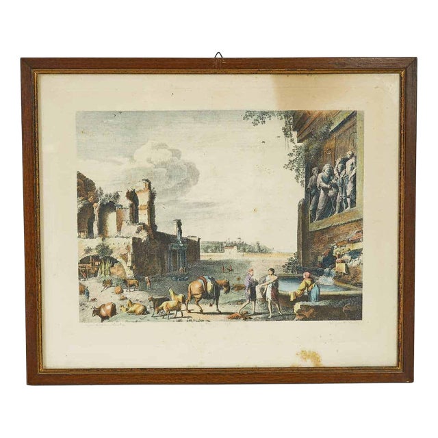 Landscape Scene with Classical Ruins, 2000s, Engraving, Framed For Sale