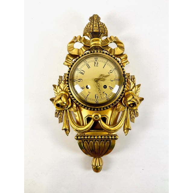 Rococo Swedish Gild Carved Wood Wall Clock from Westerstrand, 1960s For Sale - Image 14 of 14
