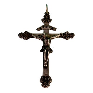 Silver Crucifix with Reliefs and Applications For Sale