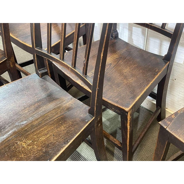 Antique Table in Elm and Oak with Extensions and Chairs, Set of 9 For Sale - Image 11 of 18