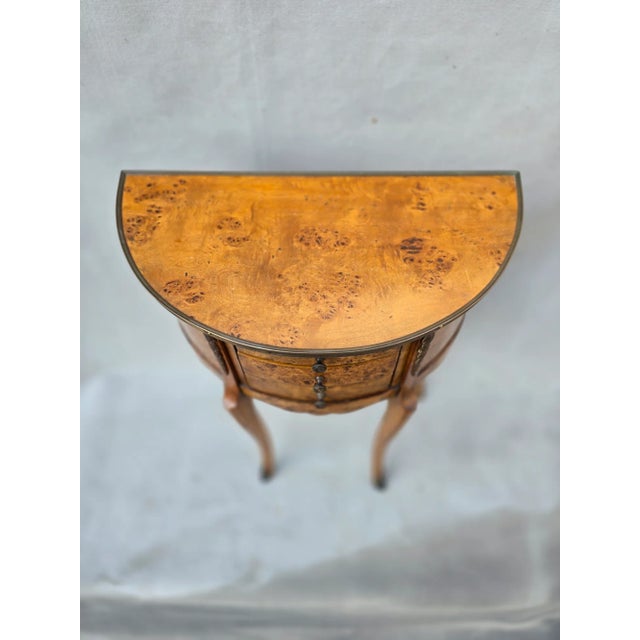 Antique Burlwood Demilune Table With Drawers For Sale In Los Angeles - Image 6 of 11