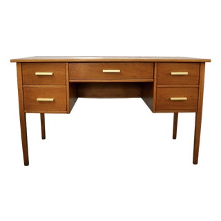 1950’s Mid-Century Modern Walnut 5-Drawer Desk For Sale
