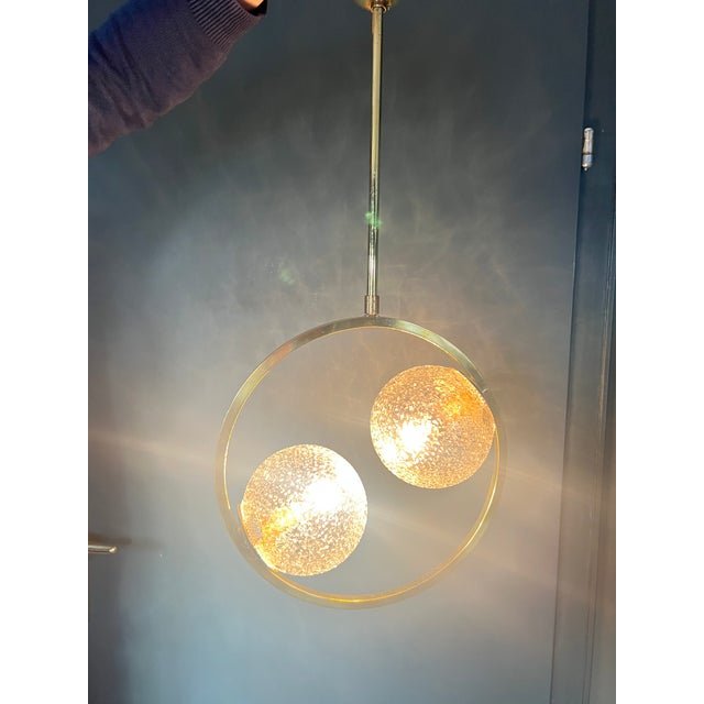 Modernist Brass and Glass Ceiling Lamp, 1960s For Sale - Image 12 of 14