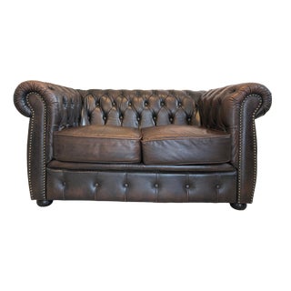 Chesterfield Two-Seater Club Sofa in Brown, Austria For Sale