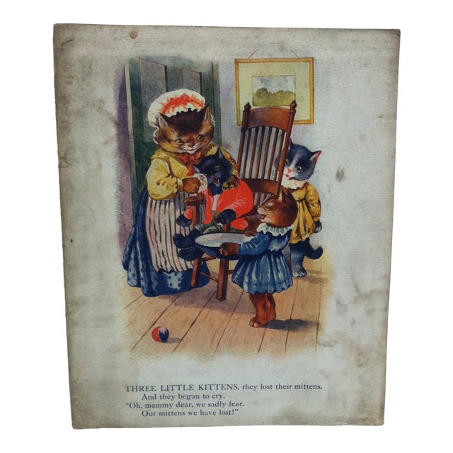 Vintage Color Nursery Rhyme Print, "The Three Little Kittens Lost