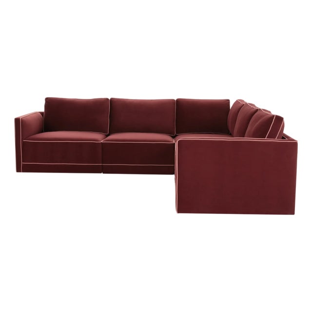 Willow Berry Red with Mauve Piping Modular 5-Piece Performance Velvet L Sectional For Sale In Los Angeles - Image 6 of 6