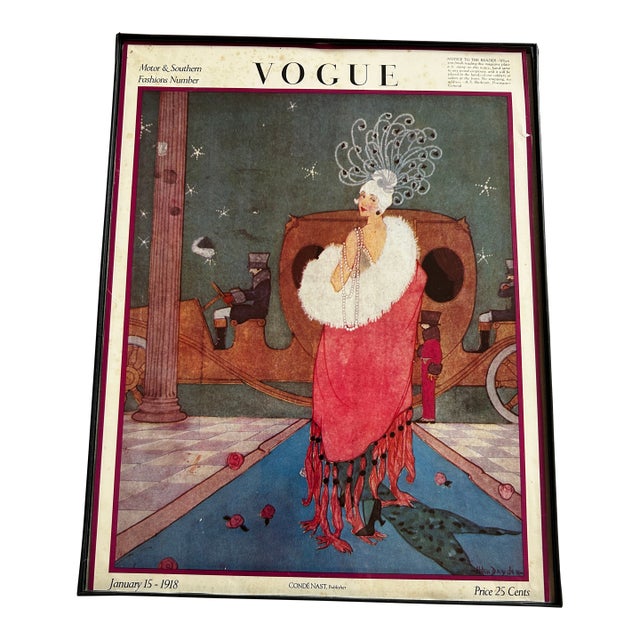 Vintage Vogue Framed Magazine Cover by Helen Dryden For Sale