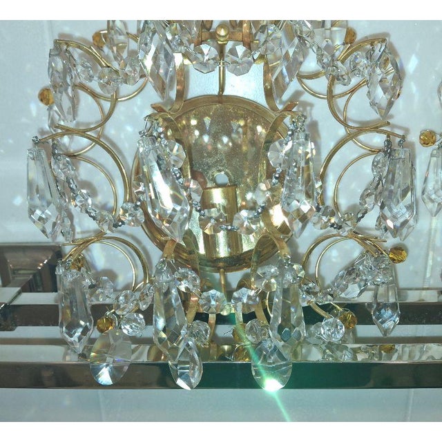 Luxe 1950's Hollywood Regency 24k Plate Frame Austrian Crystal 1/2 Orb Wall Sconces Attributed to Palwa a - Pair For Sale - Image 17 of 17