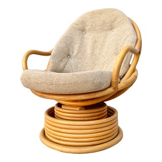 Vintage Paul Frankl's Style Bent Rattan Swivel Lounge Chair. For Sale