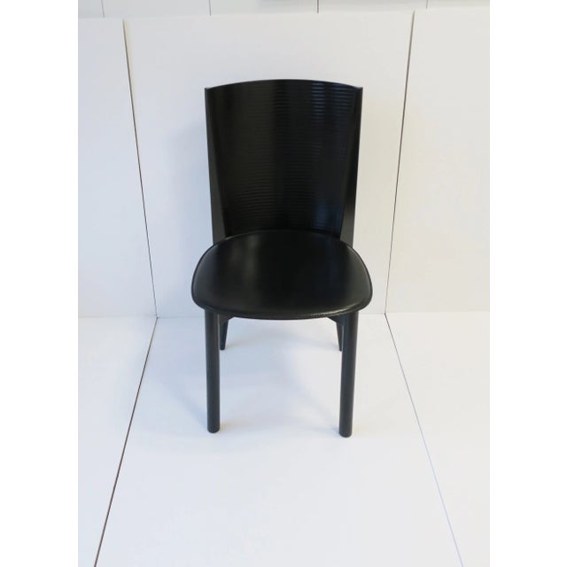 Italian Designer Postmodern Black Lacquer Wood and Leather Side Chair For Sale In New York - Image 6 of 13