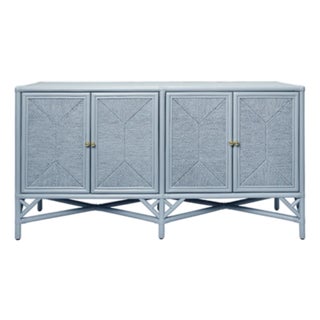 Matthew Izzo Home Eleanor Light Blue Four Door Rattan and Rope Credenza For Sale