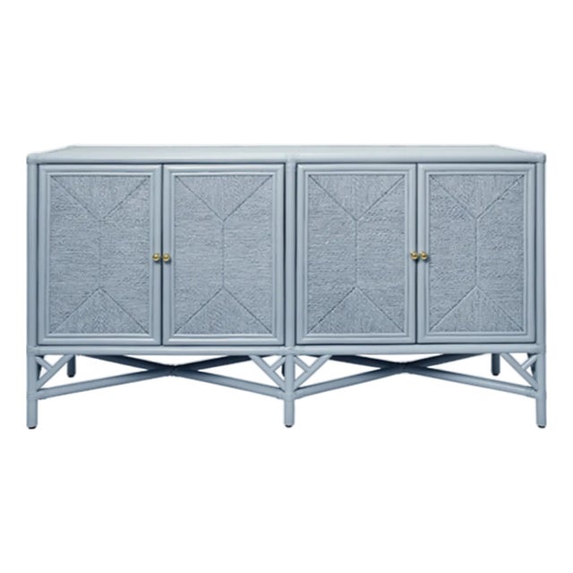 Matthew Izzo Home Eleanor Light Blue Four Door Rattan and Rope Credenza For Sale