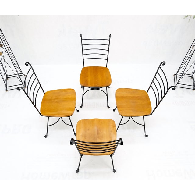 Mid 20th Century American Mid-Century Modern Wrought Iron & Solid Birch Seats Dining Chairs Mint For Sale - Image 5 of 11