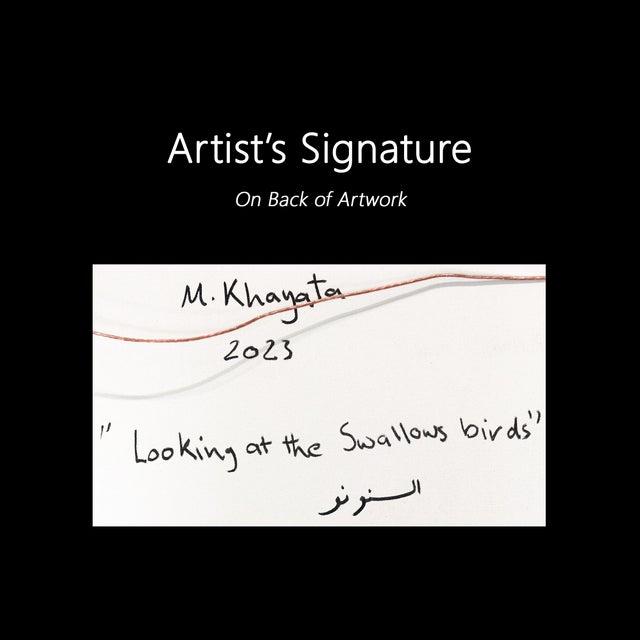 Looking at the Swallow Birds - Large Painting on Canvas Original Artwork by Mohamad Khayata For Sale - Image 11 of 11