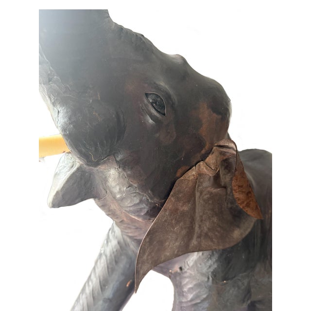 Monumental 47” Vintage Leather Elephant Sculpture – Distressed For Sale - Image 10 of 16