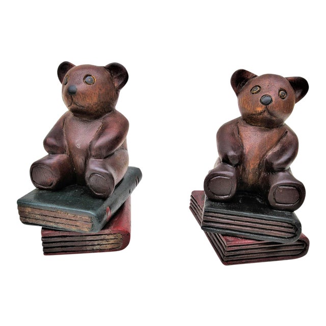 Wooden Teddy Bear Bookends A Pair Chairish