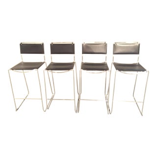 Design Within Reach Italian Leather Chrome Bar Stools - Set of 4 For Sale