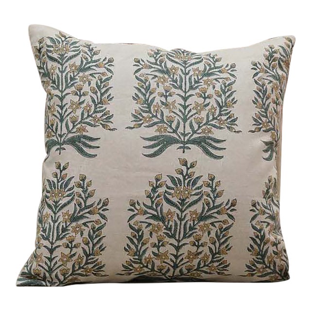 Fabdivine Handmade Floral Cushion Cover 18x18 Pure Linen- Vrindavan For Sale