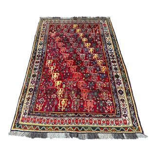 Red Shiraz Boteh Hand-Knotted Wool Rug - 8'1" X 5'6" For Sale