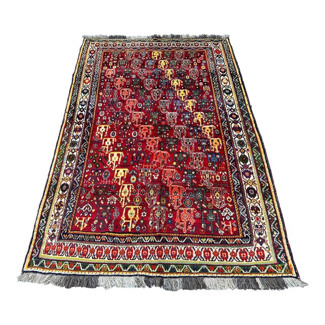 Red Shiraz Boteh Hand-Knotted Wool Rug - 8'1" X 5'6" For Sale
