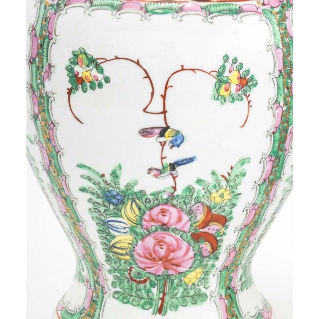 Ceramic Pair of Vintage Asian Floral Painted Porcelain Covered Urns For Sale - Image 7 of 11