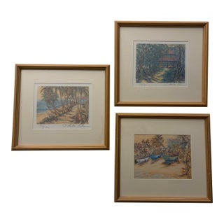 1990s French Artist Martine Cotten Tropical Signed Prints - Set of 3 For Sale