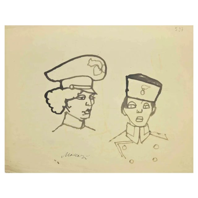 Mino Maccari, Officials, Watercolor, 1960s For Sale