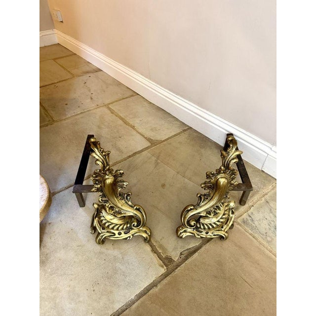 1900 - 1909 Large Antique French Brass Rococo Fire Dogs, 1900, Set of 2 For Sale - Image 5 of 6