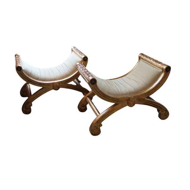Henredon Custom Giltwood Lion-Mask Curule Benches - Pair For Sale - Image 11 of 18