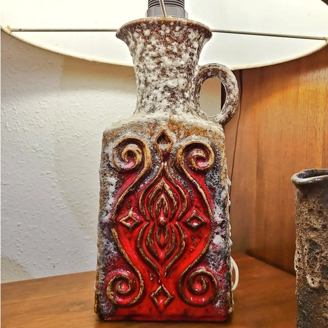 Ü-Keramik ü-Keramik Fat Lava Table Lamp With Period Shade For Sale - Image 4 of 9