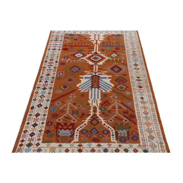 Tribal 2010s Rug & Kilim’s Oushak Style Rug in Orange and White With Geometric Patterns For Sale - Image 3 of 7