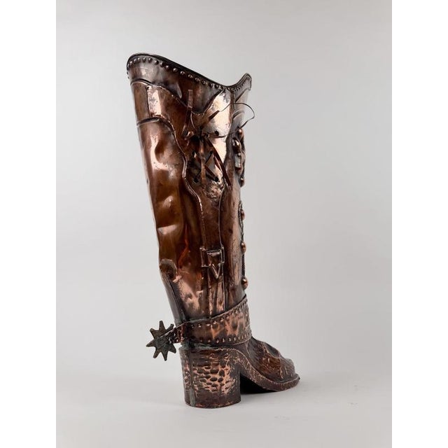 Italian Mid-Century Copper Western Boot Umbrella Stand, Repoussé Decoration, 70s, 1970s For Sale - Image 6 of 18