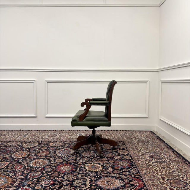 English Green Chesterfield Desk Chair For Sale - Image 3 of 9