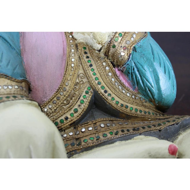 Mid 20th Century Wood Carved Seated Asian Baby Jeweled Lacquered Sculpture, Thailand For Sale - Image 10 of 11