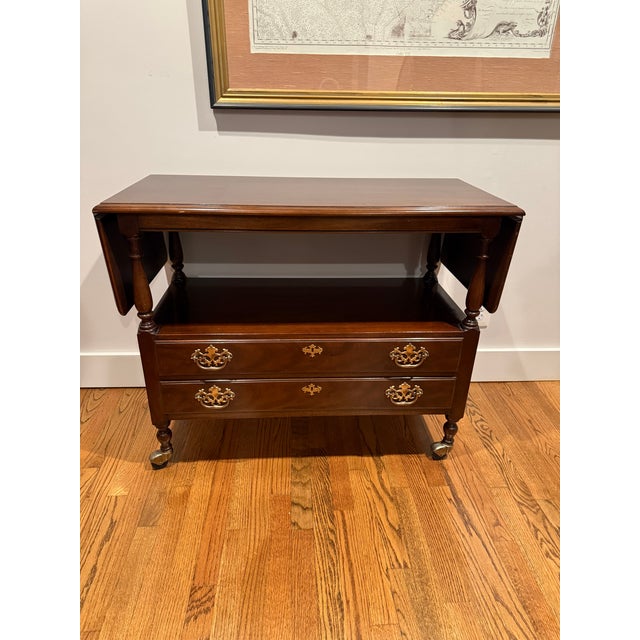 Drexel Bicentennial 1970s Mahogany Serving Bar Cart With Drawers For Sale In Raleigh - Image 6 of 11