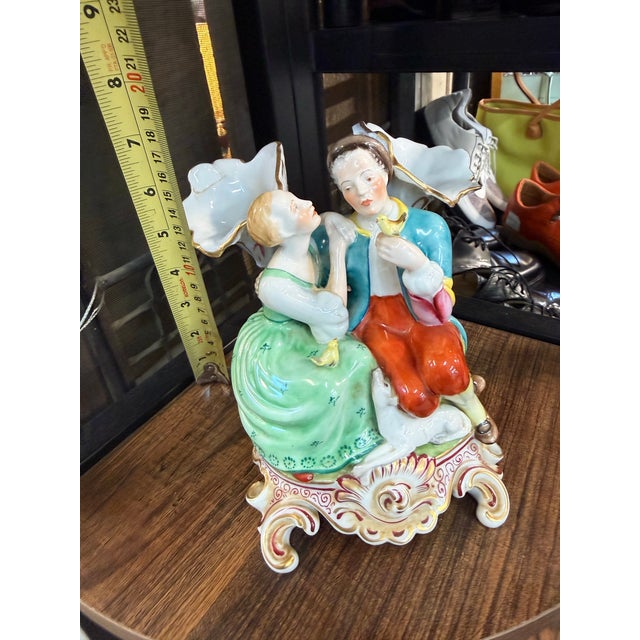 White Rare Vintage Herend - Rococo Lover Couple Hand Painted Porcelain Figurine For Sale - Image 8 of 9