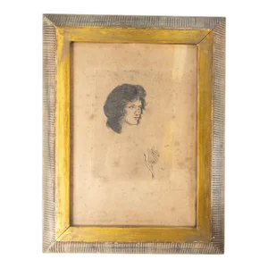 Mid-Century Etching Engraving Print of a Lady Signed Illegibly, Far Gallery Label