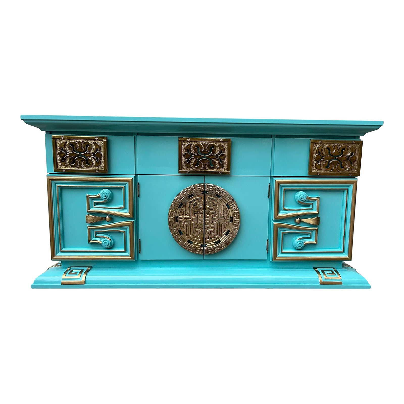 1970’s Lacquered Blue Credenza With Gilded Details Chairish