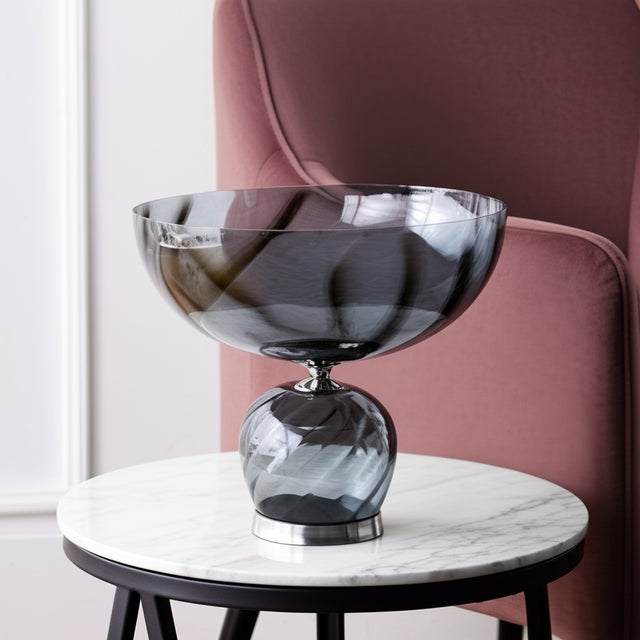 Metal Ayers Smoked Glass Bowl For Sale - Image 7 of 8