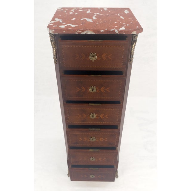 Rouge Marble Top 6 Drawers w/ Dovetails French Louis XV Lingerie Chest Dresser For Sale - Image 18 of 18