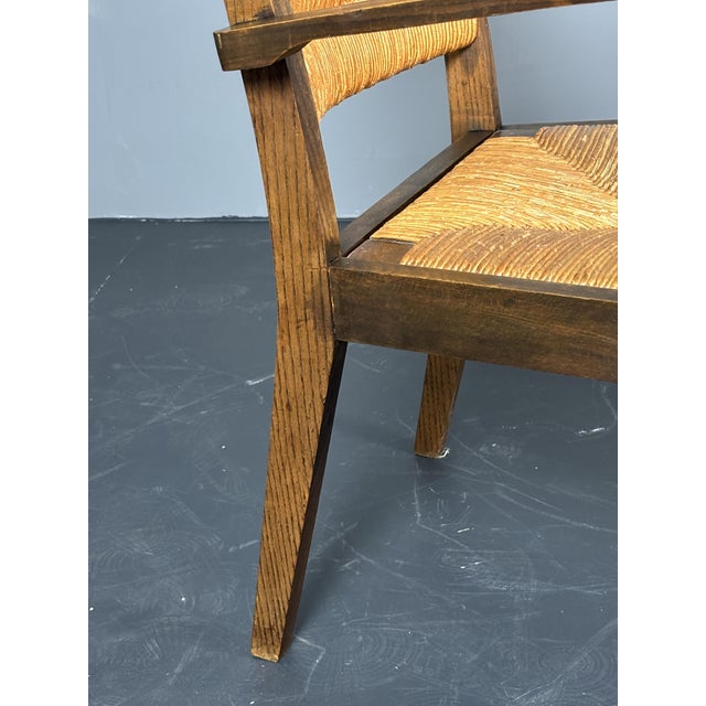 1950s Brutalist Turned Oak and Rush Armchair in the style of Charles Dudouyt, France, 1950s For Sale - Image 5 of 18