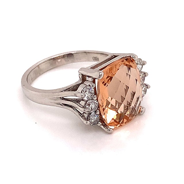 Diamond Morganite Ring 14k Gold 5.60 TCW Certified, Size 6.75 For Sale In New York - Image 6 of 13
