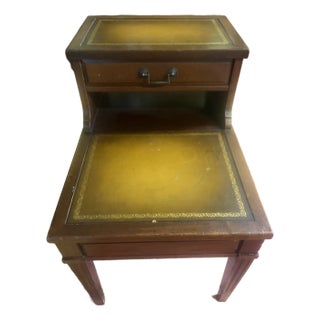 1960s Classic Mahogany Mersman Leather Side Table With Gold Stencil For Sale