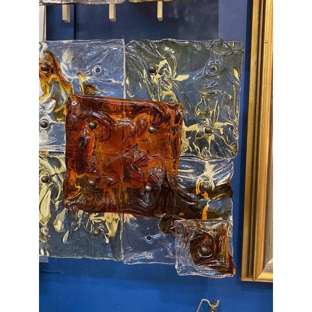 Amber Pair Venini 1970s Patchwork Glass Sconces For Sale - Image 8 of 11